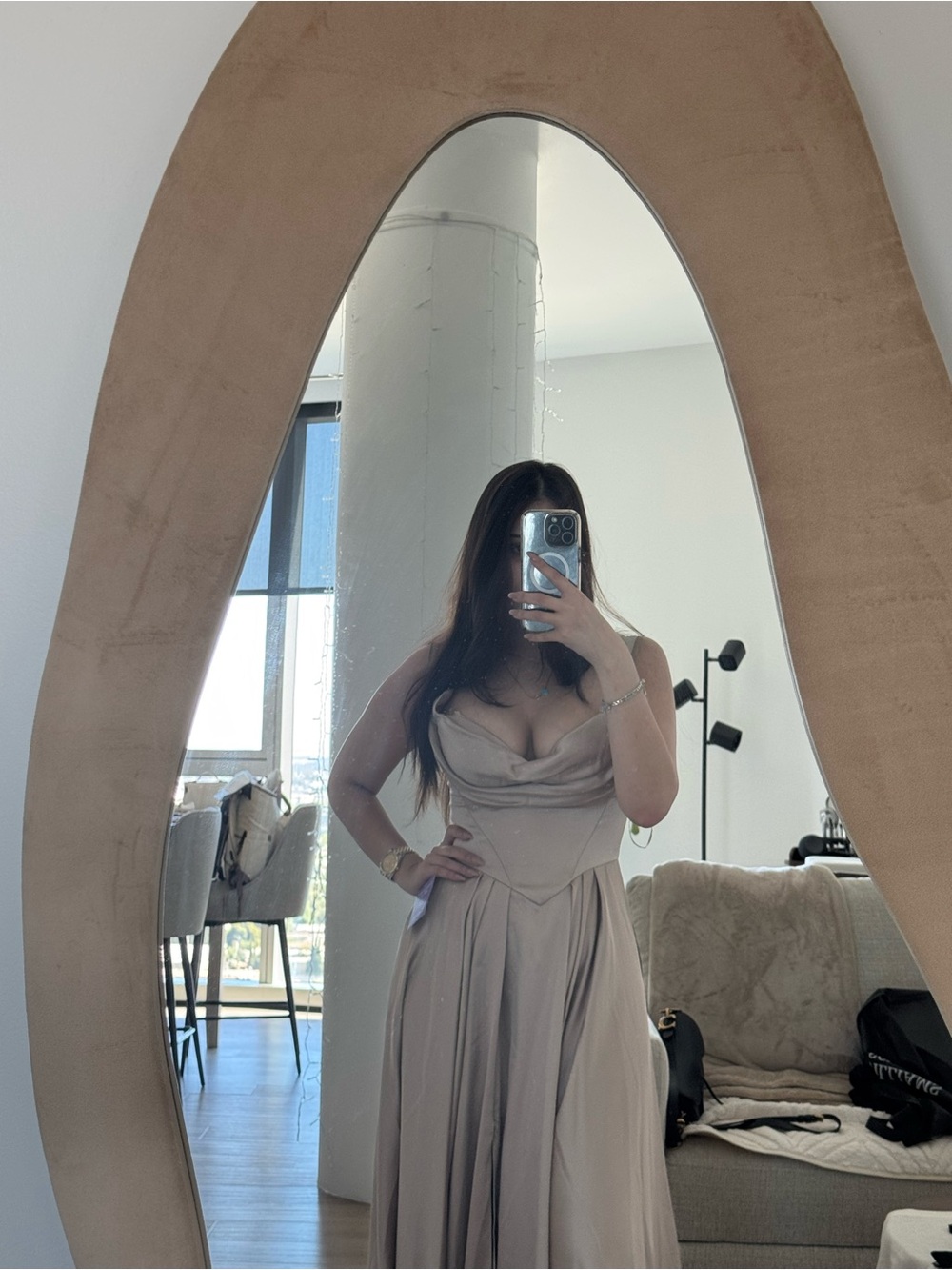 Off-Shoulder Cream Evening Gown - Picture 4 of 5